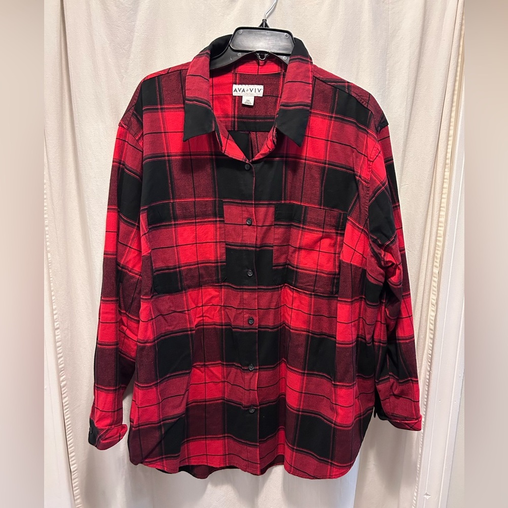 Ava & Viv Red and Black buffalo plaid flannel shirt size XXL